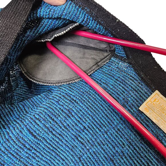 Vintage 80s 90s Pendleton Wool Cardigan Sweater Blue Black Button Puff Sleeve M - Picture 6 of 11